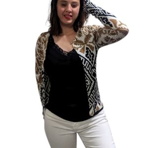 ESCIO ° ANTHROPOLOGIE Jewel Button Up Retro Aztec Print Cardigan